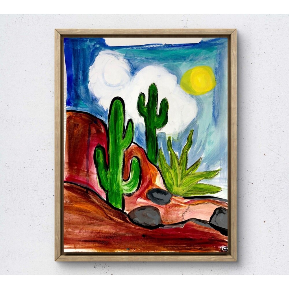 WS original cactus desert painting 14X11 gallery paper abstract modern wall art